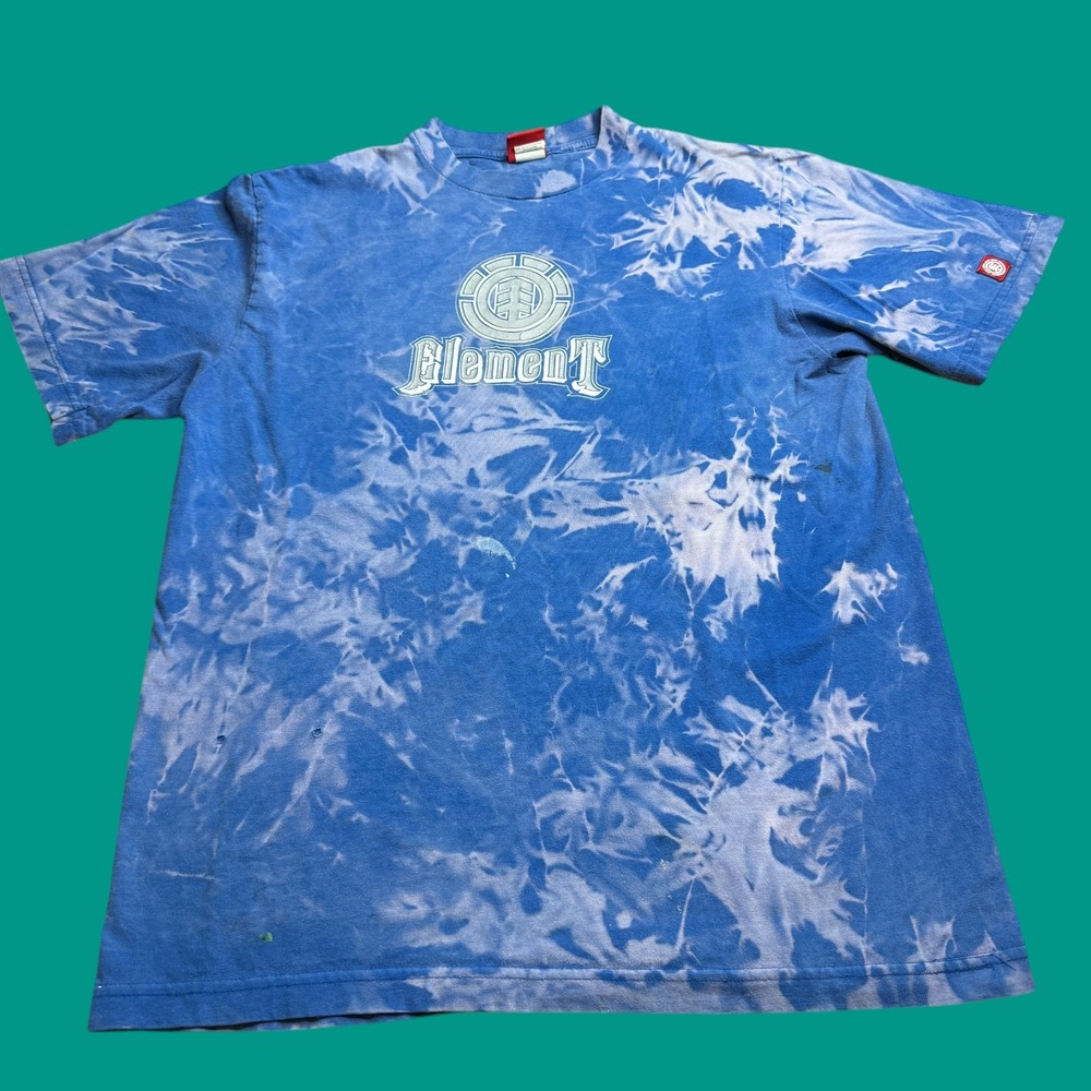 Vintage Element Skateboards Tie Dye T Shirt Large Blue AOP Skate Surf Hippy USA